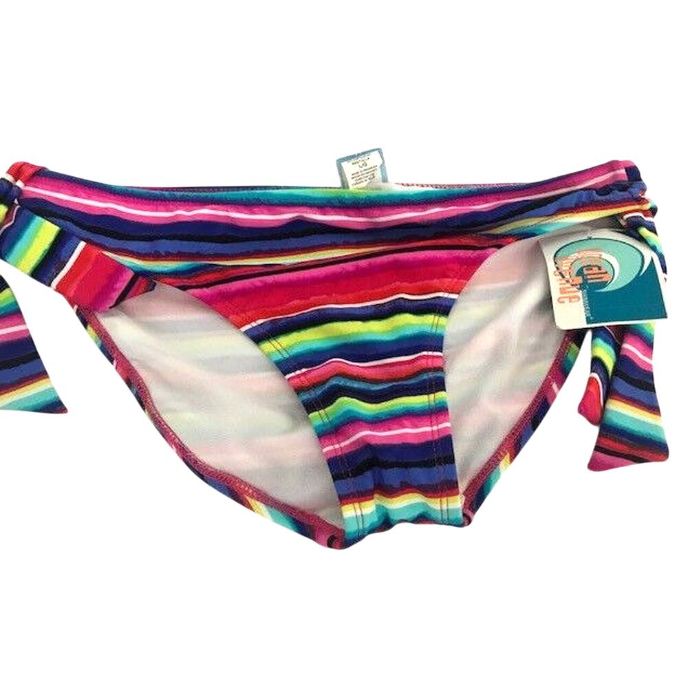 OCEAN AVENUE, Striped Hip Tie Bikini Bottoms, Multi-Color, Size Large, $40, NWT